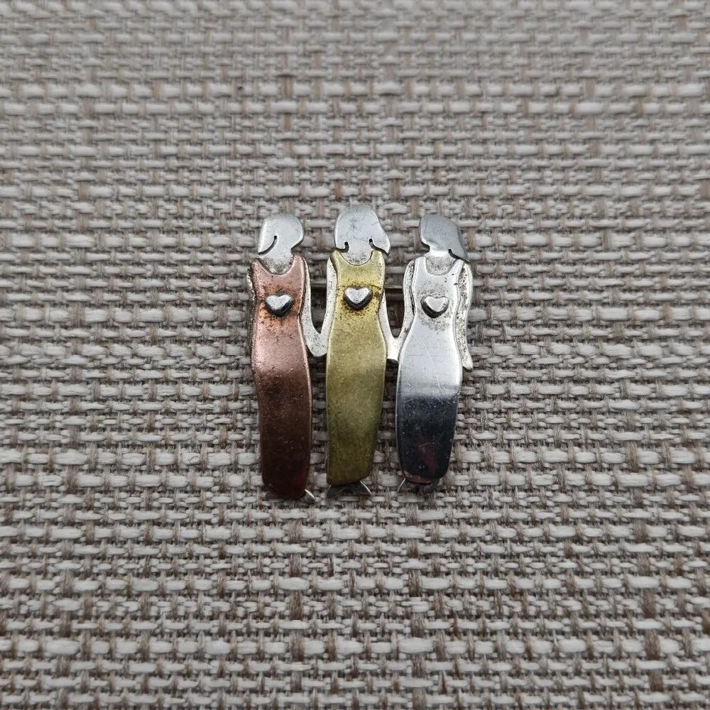 Sterling Silver Tri Tone Triple Woman Unique Pin Brooch A3330 - Picture 1 of 5
